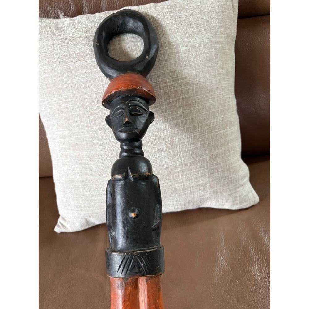 African Walking Stick Hand-Carved Bust, 37.5" Tall - Picture 8 of 11